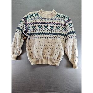Vintage Alps Fine Womens Apparel Fair Isle Knit Sweater Beige Nordic Mock Neck S